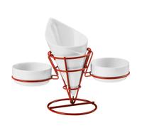 French Fry Cone with Stand and 2 Shallow Dip Dishes - White/Red
