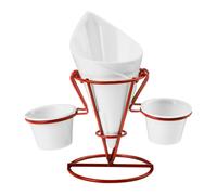 French Fry Cone with Stand and Two Dip Dishes - White/Red