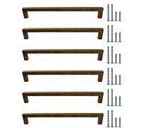 French Furniture Fittings Deep Antique Brass Finish Kitchen Cabinet D Pull Handles - Set of 6 Cupboard Drawer Bow Boss Handles, 128mm, 160mm or 192mm, Contemporary Ergonomic Design (192mm)