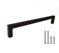 French Furniture Fittings Matt Black Kitchen Cabinet Handles - Set of 6, pulls for Cupboard Doors and Drawers - All Screws Included (192mm Between fixings)