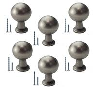 French Furniture Fittings Set of 6 Antique Pewter Cabinet Knobs - 23mm Round Cupboard Knobs for Kitchen Cabinets, Drawers & Furniture - Vintage Grey French Style Furniture Hardware