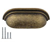 French Furniture Fittings Set of 6 Long Pull Cup Handles for Kitchen Drawers & Cabinets - Antique Brass, Pewter, Chrome or Brushed Brass - Elegant, Durable, Easy to Install - 64mm Between Fixings