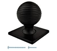 French Furniture Fittings Set of 6 Queen Anne Reeded Beehive Knob with Square Backplate Matt Black Finish Cabinet knobs by FFF, Kitchen Cupboard Door, Drawer, Knobs 31mm, Depth 40mm, Backplate 37mm