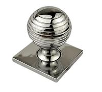 French Furniture Fittings Set of 6 Queen Anne Reeded Beehive Knob with Square Backplate Polished Chrome Cabinet, Kitchen Cupboard Door, Drawer, Knobs 31mm, Backplate 37mm