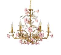 French Garden Rose Chandelier Vintage Ceramic Flower Pendant Light Modern Creative Pendant Light Home Decor Light Fixture Pink/Red,LED,Celling Hanging Light(Pink Rose,D85cm)