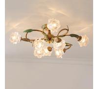 French Glass Floral Chandelier Vintage Rose Flower Ceiling Light Fixture Antique Farmhouse Hall Lighting for Bedroom Living Room Entryway Flush Mount Kitchen Ceiling Light