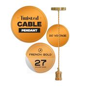 French Gold E27 Pendant Light Fitting with 2m Twisted Cable