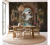 French Green Plant Landscape Wallpaper - Classical Garden Architecture Wall Mural 250X175Cm (W X H), Brown Premium Non-Woven Photo Wallpaper Mural For Bedroom, Living Room, Hallway, Home Decor