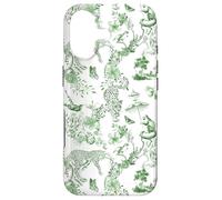 French Green Toile Chinoiserie with Flowers, Leopards Case for iPhone 17