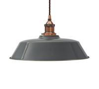 French Grey Chancery Painted Dome Pendant Light With Antique Copper Lamp Holder And Brown Twisted Cable - Se Home
