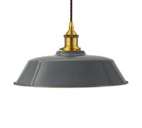 French Grey Chancery Painted Dome Pendant Light With Antique Gold Lamp Holder And Brown Twisted Cable - Se Home
