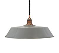 French Grey Large Chancery Painted Dome Pendant Light With Antique Copper Lamp Holder And Black Twisted Cable - Se Home