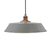 French Grey Large Chancery Painted Dome Pendant Light With Antique Copper Lamp Holder And Brown Twisted Cable - Se Home