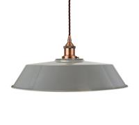 French Grey Large Chancery Painted Dome Pendant Light With Matt Antique Copper Lamp Holder And Brown Twisted Cable - Se Home