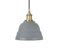 French Grey Lincoln Painted Dome Pendant Light With Antique Brass Lamp Holder And Black Twisted Cable - Se Home