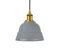 French Grey Lincoln Painted Dome Pendant Light With Antique Gold Lamp Holder And Black Twisted Cable - Se Home