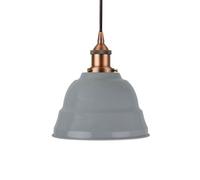 French Grey Lincoln Painted Dome Pendant Light With Matt Antique Copper Lamp Holder And Black Round Cable - Se Home