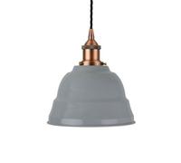French Grey Lincoln Painted Dome Pendant Light With Matt Antique Copper Lamp Holder And Black Twisted Cable - Se Home