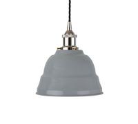 French Grey Lincoln Painted Dome Pendant Light With Nickel Lamp Holder And Black Twisted Cable - Se Home