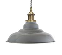 French Grey St Edmund's Painted Dome Pendant Light With Antique Brass Lamp Holder And Black Twisted Cable - Se Home