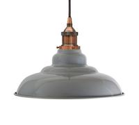 French Grey St Edmund's Painted Dome Pendant Light With Antique Copper Lamp Holder And Black Round Cable - Se Home