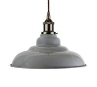 French Grey St Edmund's Painted Dome Pendant Light With Black Nickel Lamp Holder And Brown Twisted Cable - Se Home