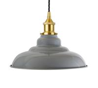French Grey St Edmund's Painted Dome Pendant Light With Polished Brass Lamp Holder And Black Twisted Cable - Se Home