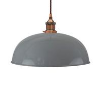 French Grey Worcester Painted Dome Pendant Light With Antique Copper Lamp Holder And Brown Twisted Cable - Se Home