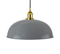 French Grey Worcester Painted Dome Pendant Light With Gold Lamp Holder And Black Round Cable - Se Home
