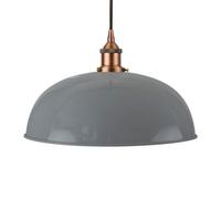 French Grey Worcester Painted Dome Pendant Light With Matt Antique Copper Lamp Holder And Black Round Cable - Se Home