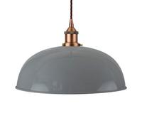 French Grey Worcester Painted Dome Pendant Light With Matt Antique Copper Lamp Holder And Brown Twisted Cable - Se Home