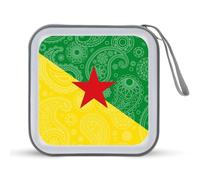 French Guiana Flag Paisley Pattern Funny CD Holder DVD Binder Hard Plastic Protective Case with Lanyard Portable Wallet Storage Organizer for Home Car 40 CD