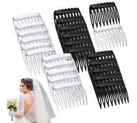 French Hair Comb, Hair Comb Clips - Side Hair Combs 24 Pieces Voile Comb | Accessories for Women, Black and Transparent Decorative Hair Combs for Veils