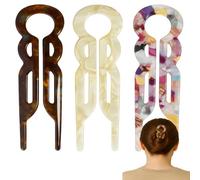French Hair Pins, 3-Pack Acetate 2-Prong U-Shaped Hair Forks | Mottled Brown, Pearlescent Cream And Multicolour Designs, Open-Loop Tops And Cut-Out Sides, For Everyday Buns And Updos