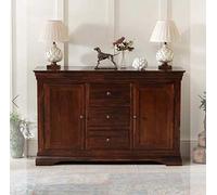 French Hardwood Mahogany Stained 2 Door 3 Drawer Large Sideboard - Solid Acacia Wood, Dovetail Joints, Timeless Design, Durable Satin Lacquer Finish - H 870mm x W 1370mm x D 440mm
