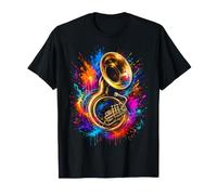 French Horn Colorful Splash Art Marching Band Music T-Shirt