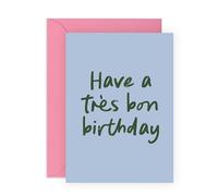 French-Inspired Birthday Card - “Have a Très Bon Birthday” - Chic & Minimalist Greeting Card for Women, Men, Her, Him, Friends, Family, Colleagues, Coworkers, Neighbours - Comes with Stickers