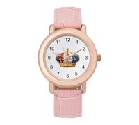 French King Women's Watch Pink Rose Gold Strap Wristwatch Minimalist Easy Reader Watchec