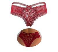 French Knickers for Women Cross Bands V-Shaped Design on the Back Lace Thongs Knickers Low Tangas Cheeky Panties Soft Stretchy Plus Size Low Waist Briefs Red 20 22
