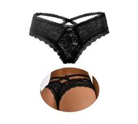 French Knickers for Women Cross Bands V-Shaped Design on the Back Lace Thongs Knickers Low Tangas Cheeky Panties Soft Stretchy Plus Size Low Waist Briefs Black 12 14
