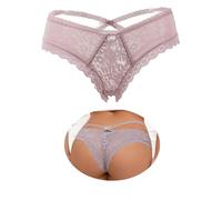 French Knickers for Women Cross Bands V-Shaped Design on the Back Lace Thongs Knickers Low Tangas Cheeky Panties Soft Stretchy Plus Size Low Waist Briefs Pink 12 14