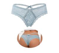 French Knickers for Women Cross Bands V-Shaped Design on the Back Lace Thongs Knickers Low Tangas Cheeky Panties Soft Stretchy Plus Size Low Waist Briefs Blue 16 18