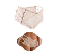 French Knickers for Women Plus Size High Waisted Sexy Lace Thongs Side Bandage Criss Cross Thong Cotton Crotch Brazilian Underwear Hipster Panties Nude UK 12