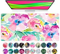 French KOKO Large Mouse Pad Desk Mat Desk Pad Keyboard School Essentials Office Decor Big Extended Laptop Protector Computer Accessories Pretty Mousepad Women Girls Pink Flowers XL Gift