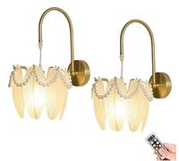 French Light Luxury Crystal Wall Sconces Battery Operated 2 Pack, Gold Rechargeable Not Hardwired Wall Lights, Wireless Dimmable Timeable Wall Lamps for Living Room Bedroom Hallway Bathroom Vanity