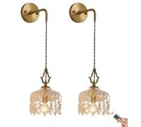 French Light Luxury Crystal Wall Sconces Battery Operated 2 Pack, Gold Rechargeable Not Hardwired Wall Lights, Wireless Dimmable Timeable Wall Lamps for Living Room Bedroom Hallway Bathroom Vanity