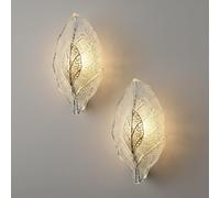 French Light Wall Sconce, Elegantd Leaf Design Wall Light, Hand-Blown Glass Shade, Premium Carbon Steel & Aluminum Wall Lamp, E14 Fixture for Bedroom, Living Room, Hallway(1 Piece)/2 Pieces