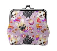 French Little Bulldog Print Compact Coin Purse 4.52 x 4.13in Cute Mini Wallet with Kiss Lock Waterproof Pouch