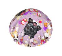 French little bulldog Print Lightweight Shower Cap for Women and Men Reusable hat Soft hat and Bath Hair Cap