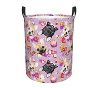 French Little Bulldog Printing Comfy Circular Standable Laundry Hamper With Handles,Perfect For Bedroom,Storage,Home Decor